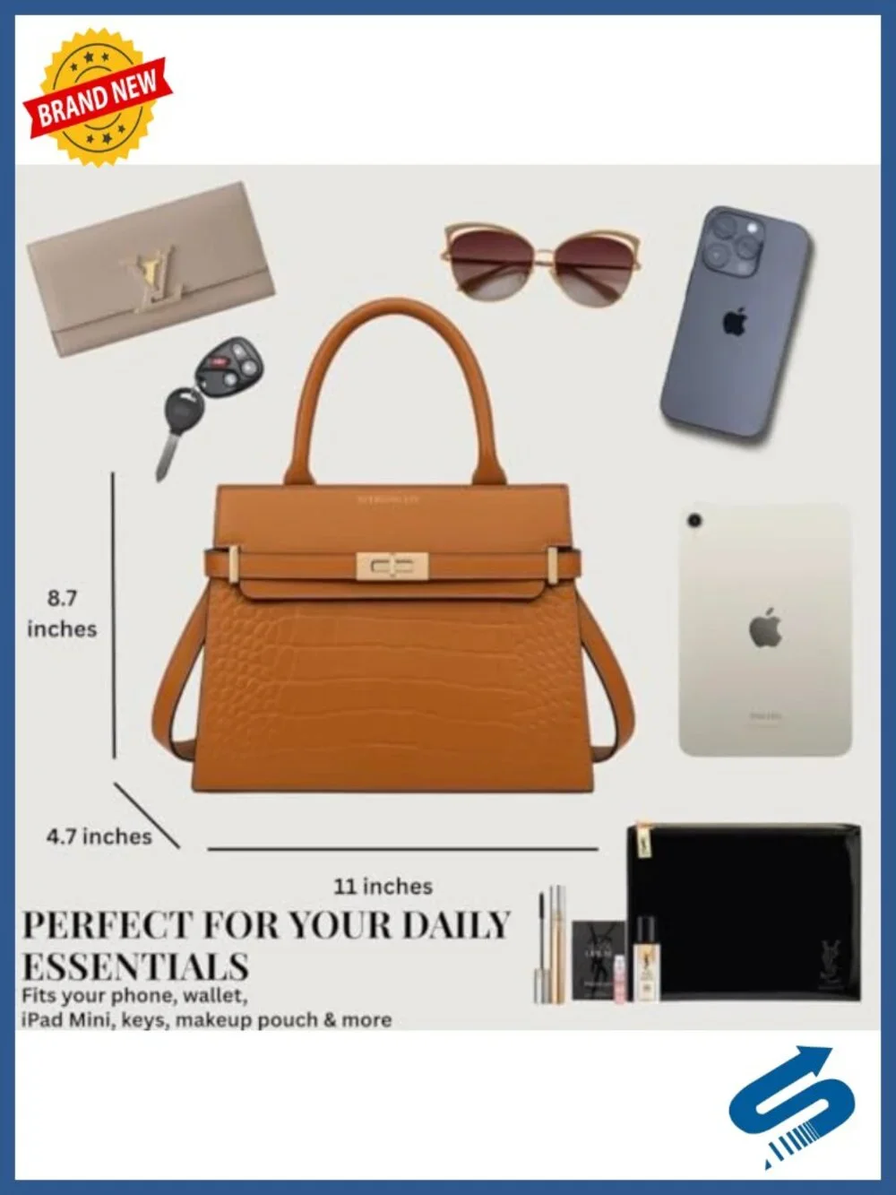Vegan PU Leather Satchel Handbag Structured Top Handle Crossbody Bag
